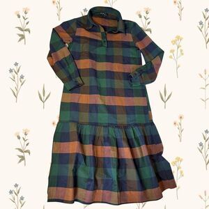 Emery Rose Preppy Plaid Tiered Midi Shirt Dress Thanksgiving Outfit Medium